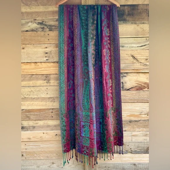 Sacred Threads fringe floral paisley multicolored shawl - Picture 12 of 13